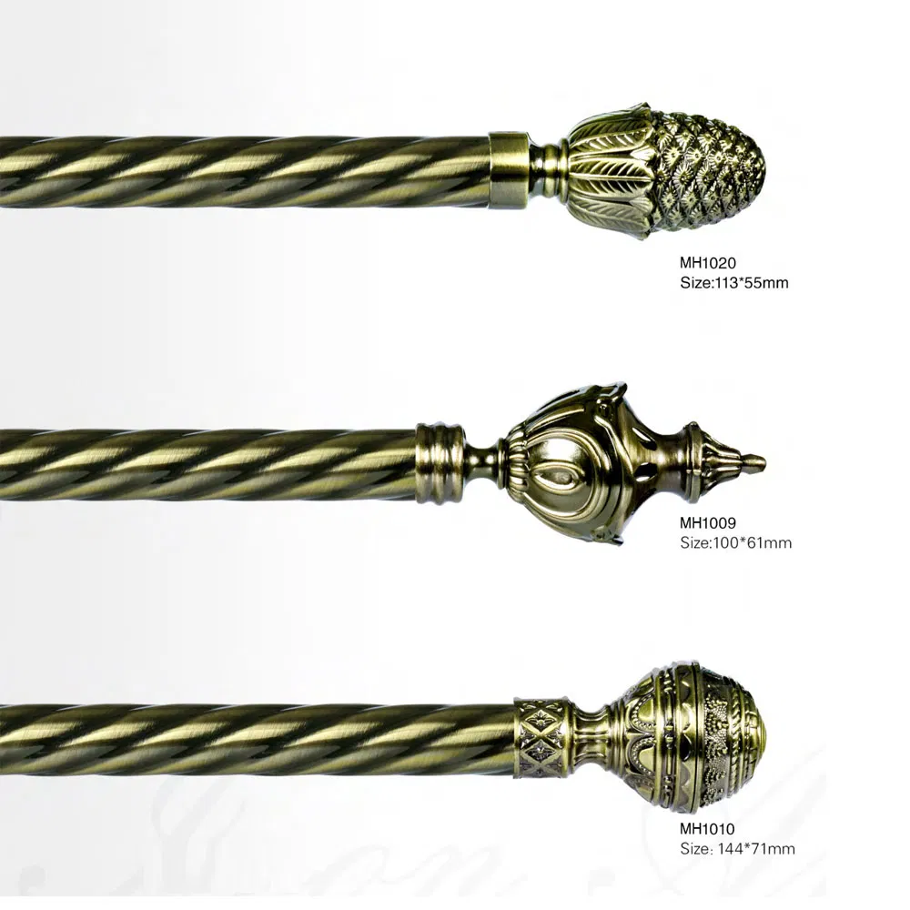 Antique Brass Decoration Rhinestone Finial Curtain Rods Set