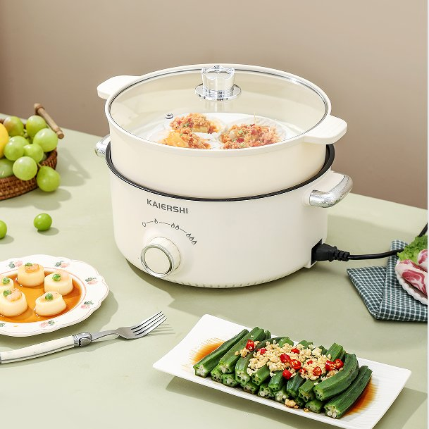 3.6L Silver-Plated Double Handle Non-Stick Multi Purpose Cooker Electric with Steamer