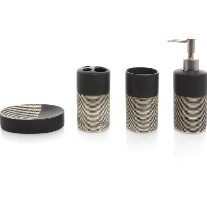 Luxury 4-Piece Bathroom Set: Soap Dispenser, Toothbrush Holder, Tumbler