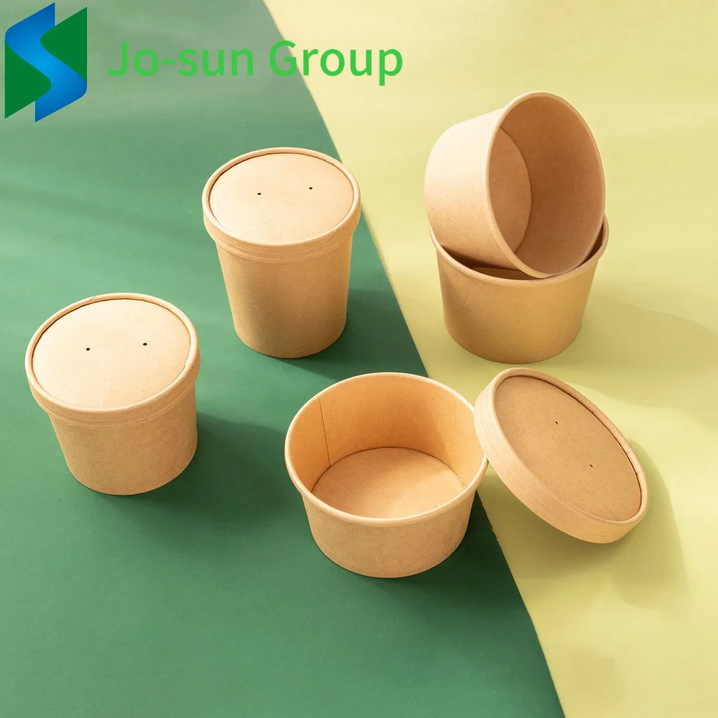 Jo-Sun New Design Factory Outlet Biodegradable Disposable Kraft Paper Brown Hot Soup Bucket with Lid