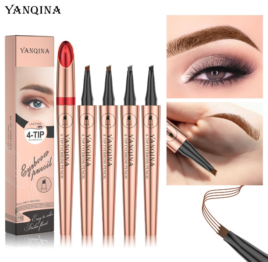 Online Wholesale in Stock Private Label Logo Four-Head Smooth Waterproof Eyebrow Dye Eyebrow Pencil