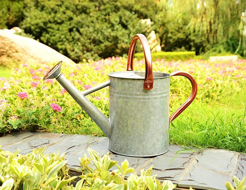 Garden Tool Sliver Steel Water Can Copper Accents Removable Steel Watering Can