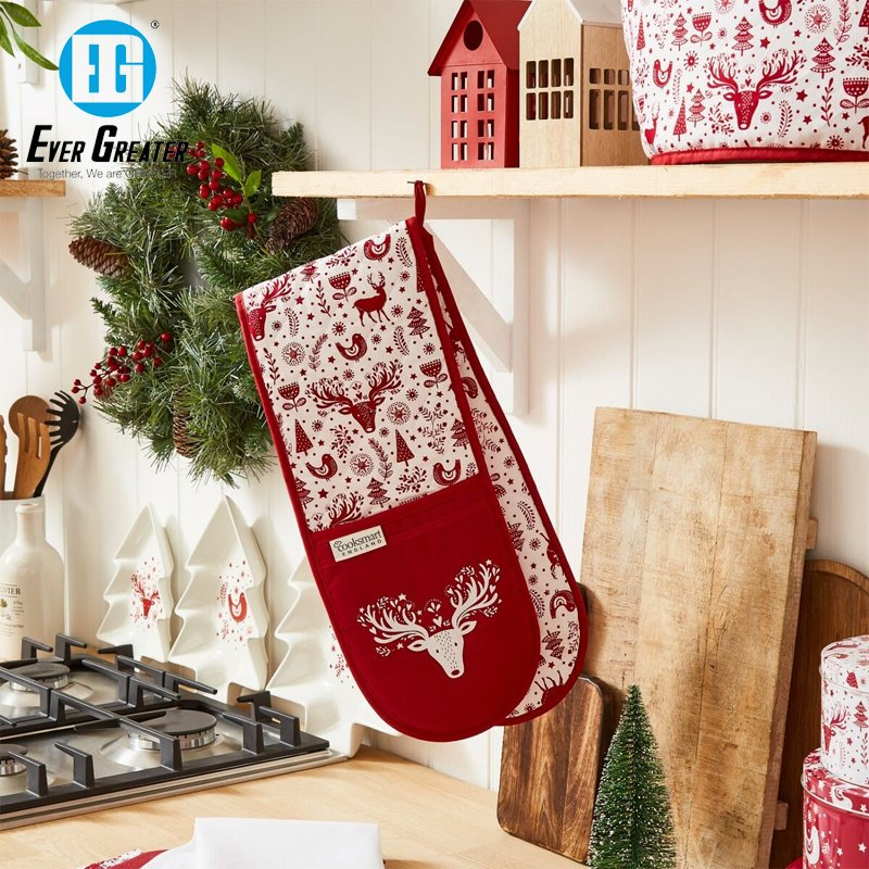 Custom Printed Cotton Oven Mitts High Quality Christmas Oven Mitts for Holiday Perfect Gift