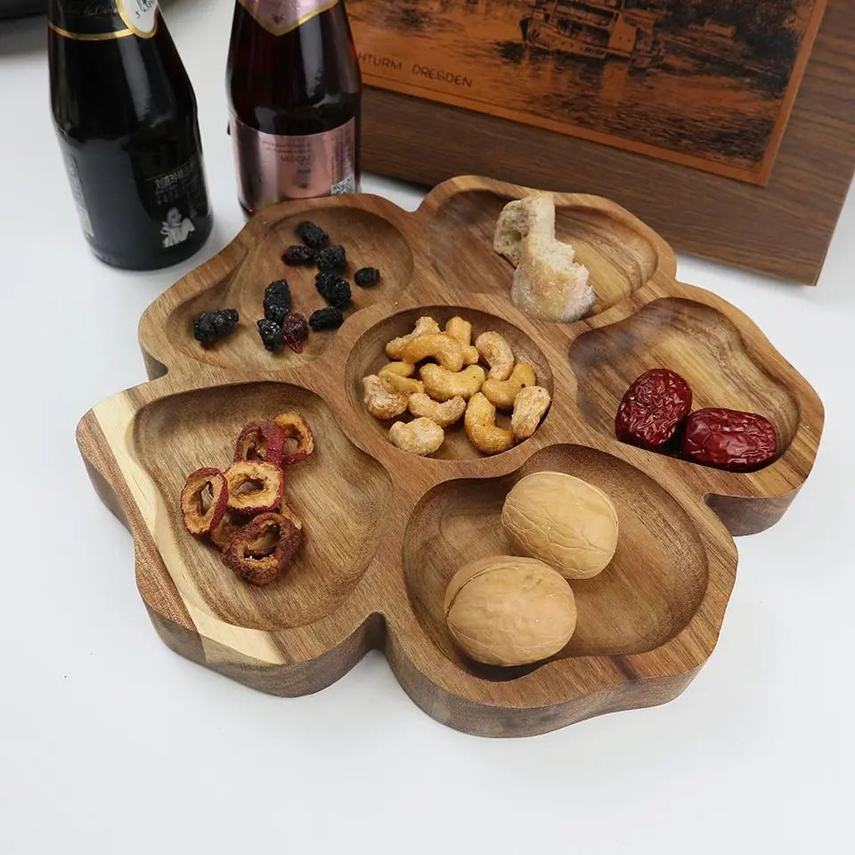 Acacia Wood Serving Tray Kitchen Serving Tray Flower Shaped Serving Tray