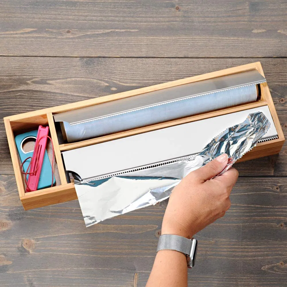 Bamboo Wood Foil Dispenser Organizer Tray for The Drawer