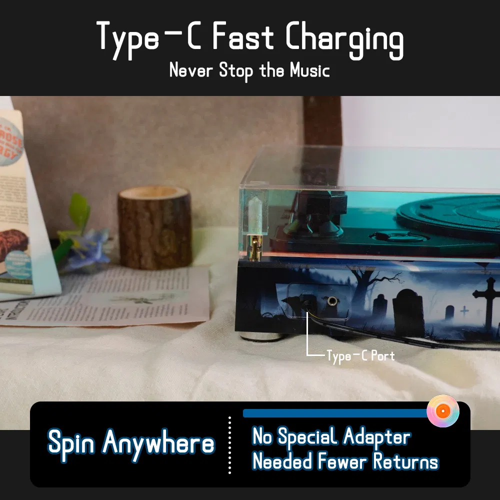 Halloween Painting 3-Speed Bluetooth Hi-Fi Turntable Player Hi-Fi Noise-Reduced Lp Vinyl Record Player