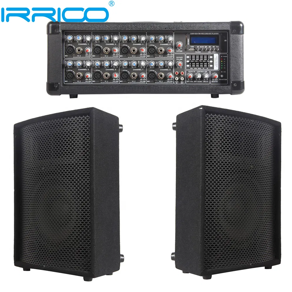 1000W 2X10"Subwoofer Audio PA Speaker System Karaoke Sets Bluetooth Party Speaker 8 Channel Powered Mixer Soundbox Parlante Professional Audio