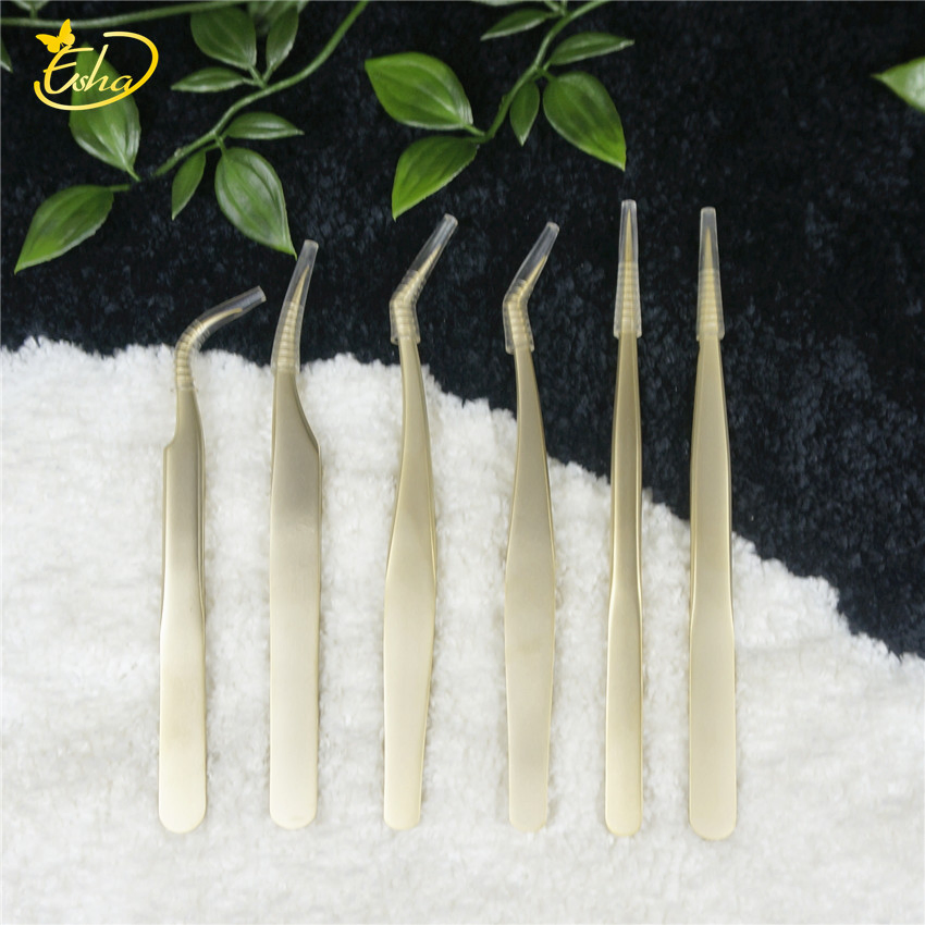 Custom Gold Hair Lash Eyebrow Extension Stainless Steel Tweezers Kit Pointed Surgical Eyelash Tweezer
