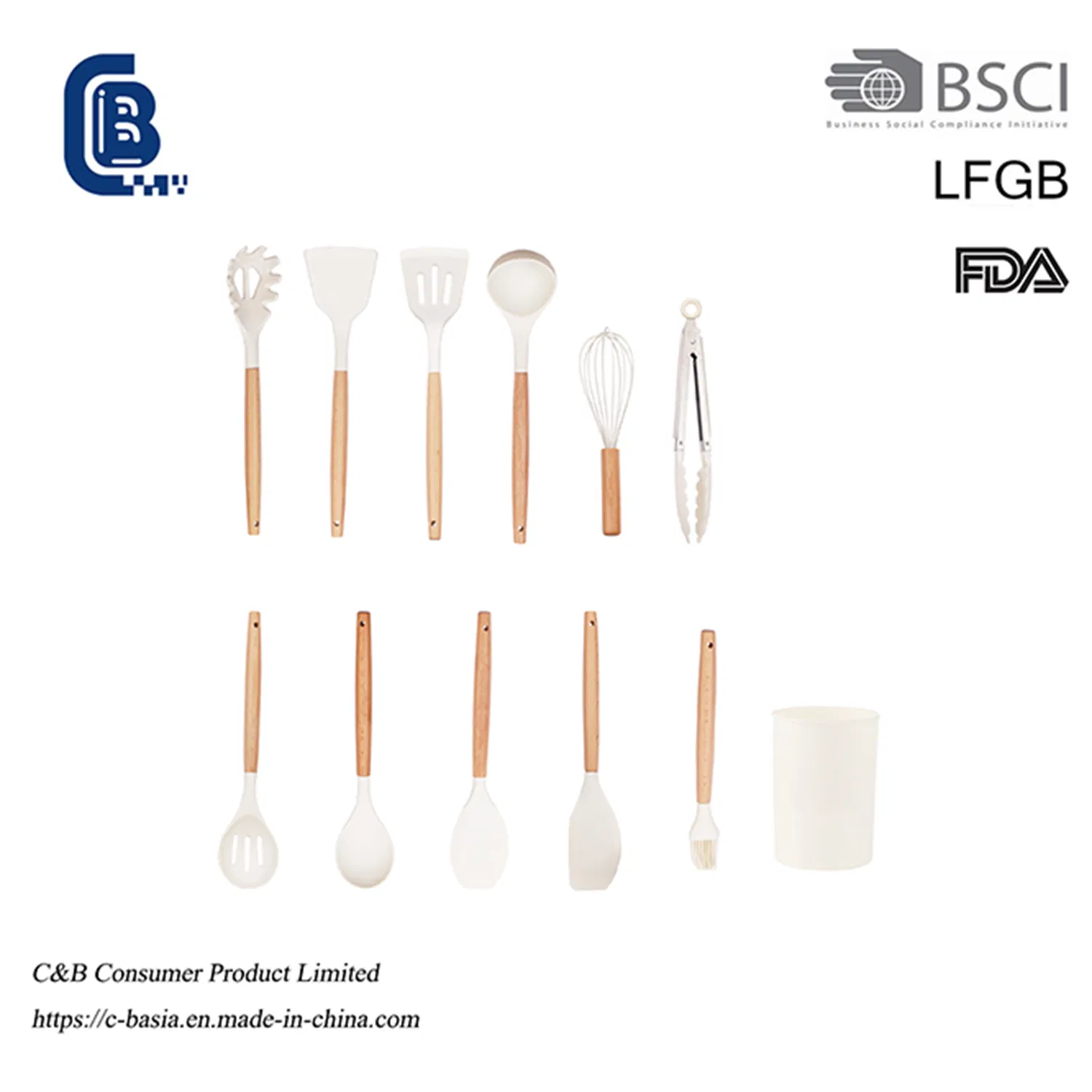 Набор кухонных принадлежностей из 12 предметов с деревянными ручками