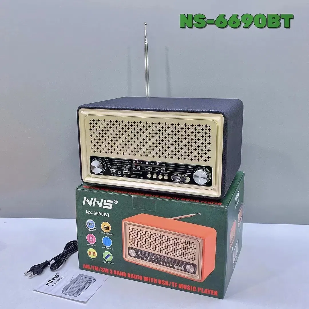Портативная радио-колонка NS-6690BT Vintage Wooden