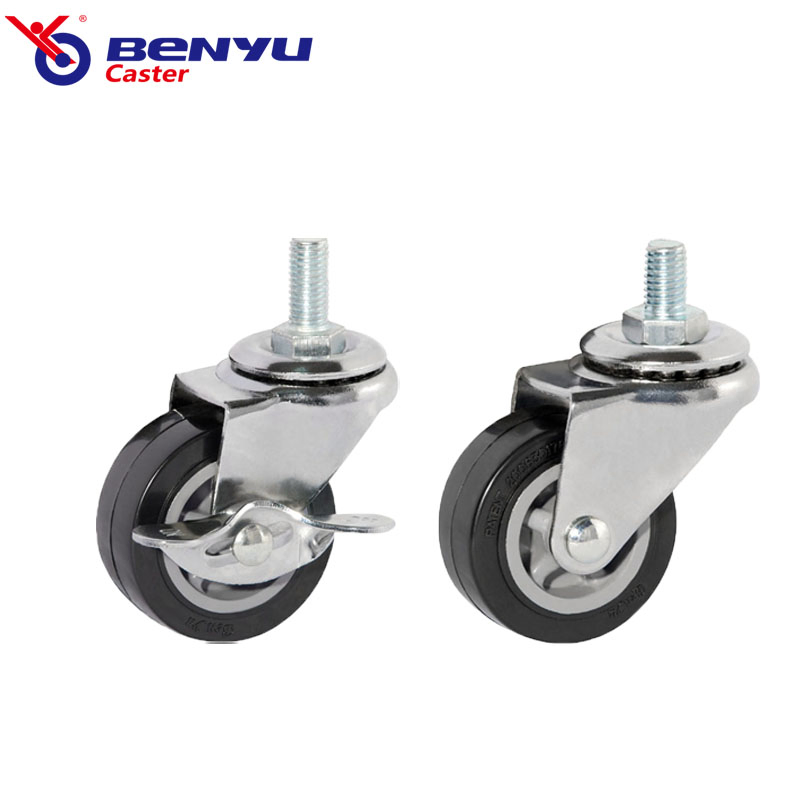 1.5" 2" 2.5" 3" Black PU Stem Casters and Wheels for Retail Shopping Trolleys
