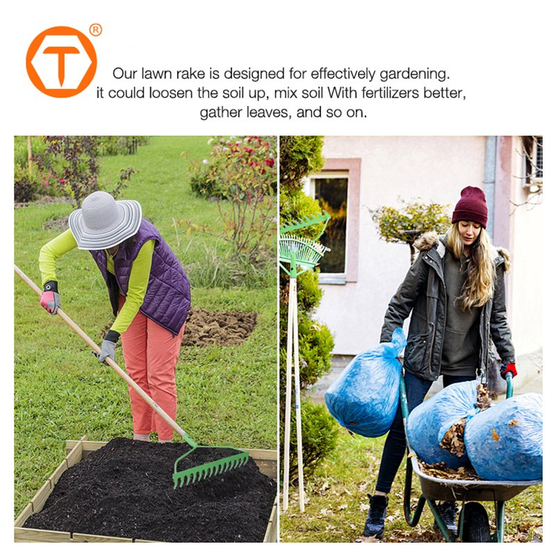 Heavy Duty 14 Teeth Stainless Steel Sharp Tines Multi Function Lawn Rake