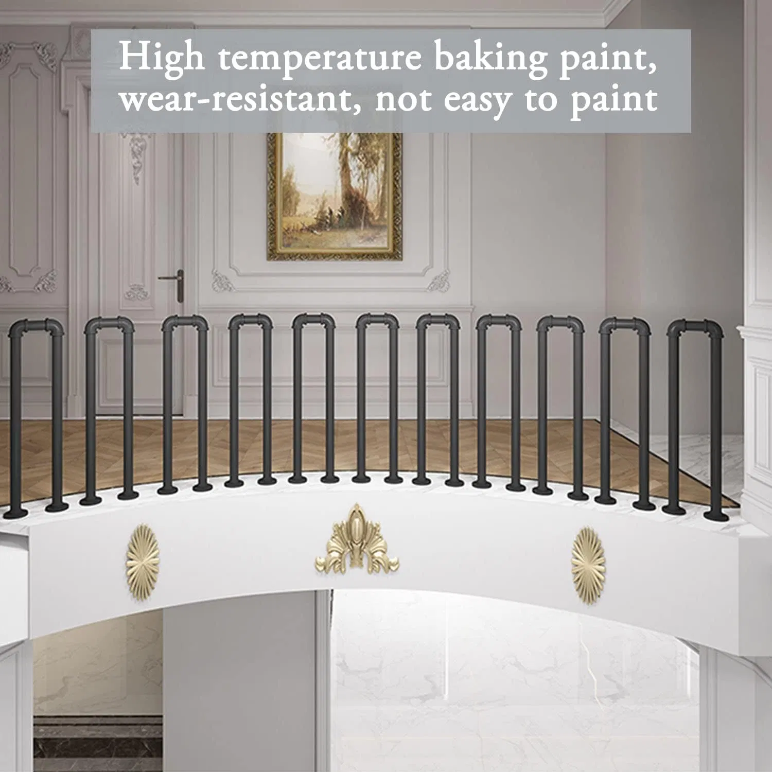 Industrial Malleable Iron Hand U-Shaped Railing Pipe U Handrail for Stairs Porch Garden Loft Corridor Indoor Outdoor