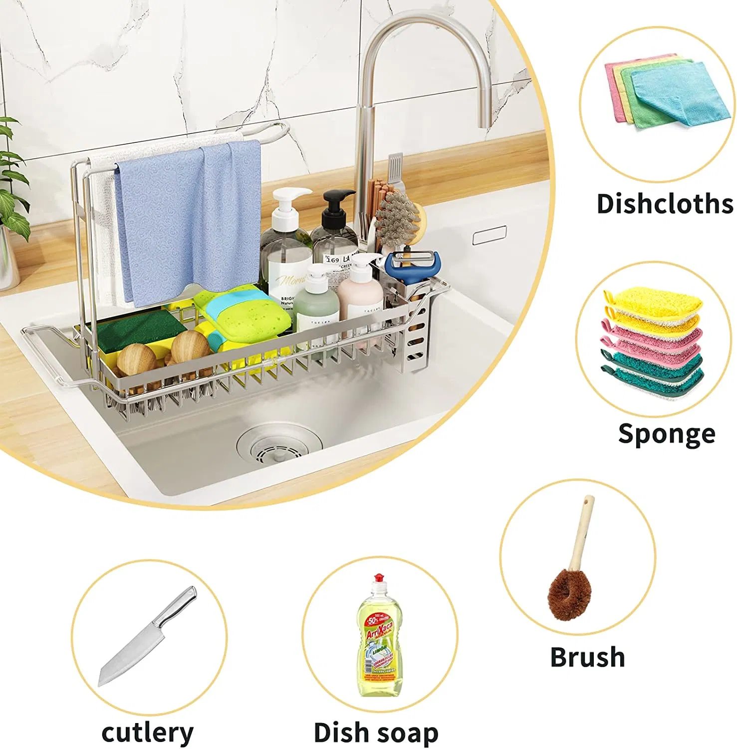 Over The Sink Expandable (16.14" to 20.87") Sink Caddy Sink Organizer