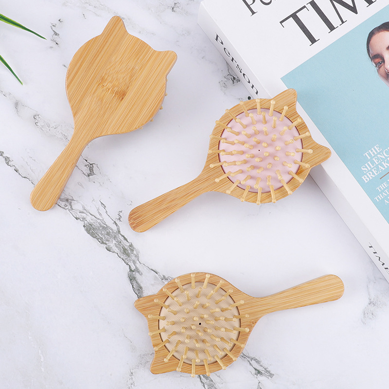 Cartoon Cute Cat Airbag Massage Wooden Makeup Comb for Girls