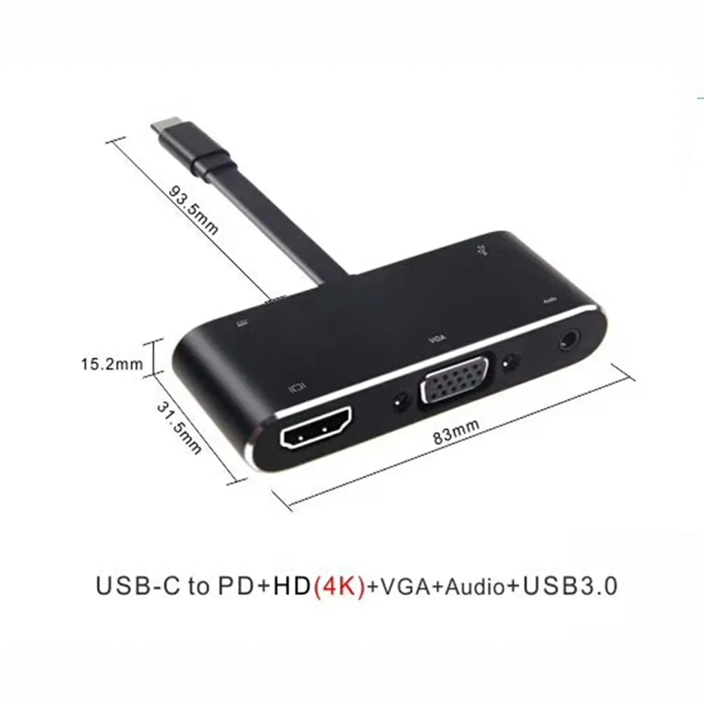 Type-C to 4K HDMI VGA USB 3.0 USB-C Hub 3.5 Audio USB 3.1 Adapter for MacBook