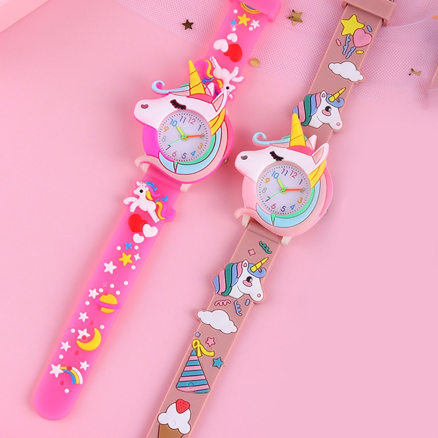 2 Unicorn Watches Cute Cartoon Pink and Deep Pink