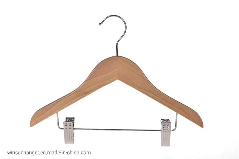 Winsun Factory Adjustable Metal Clip Kids Solid Wooden Hanger