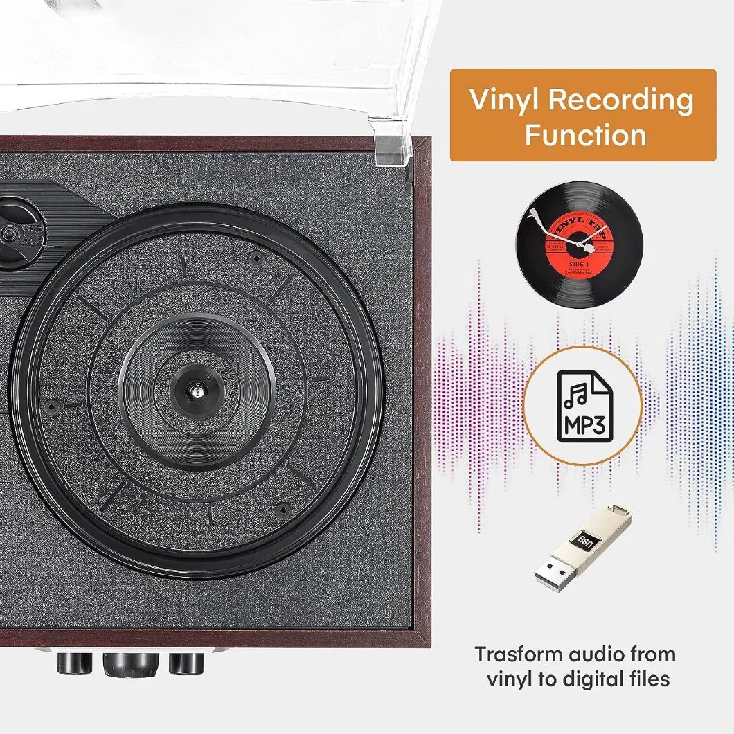 Ретро-проигрыватель винила с 3 скоростями и FM/AM