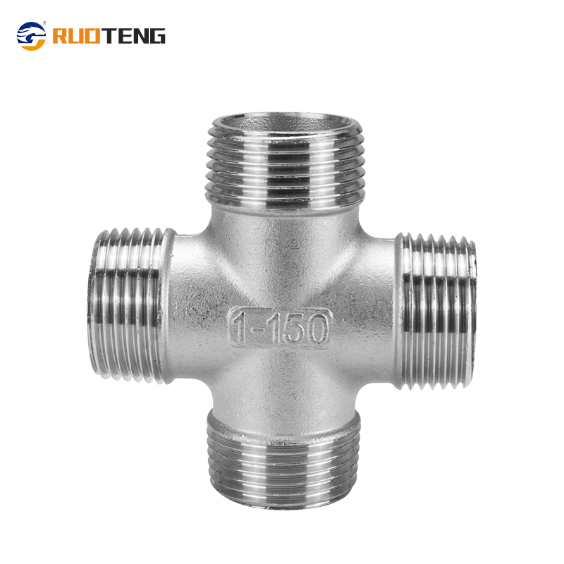 [Ruoteng] Stainless Steel Male Cross Four Way Pipe Fitting BSPT Cast Pipe Fitting Male Thread Cross