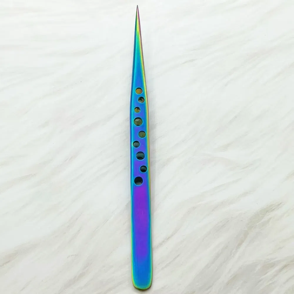 High Precision 9-Hole Top Rated Pointed Best Stainless Steel Tweezers for Eyebrows