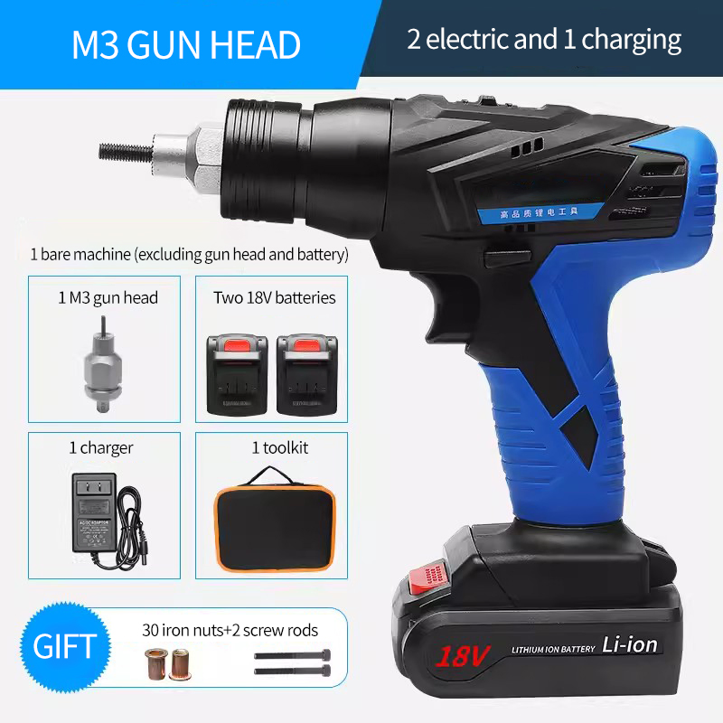 M3 M4 M5 M6 Cordless Rivet Gun Kit Automatic Lithium Battery Electric Blind Nut Riveter Tool