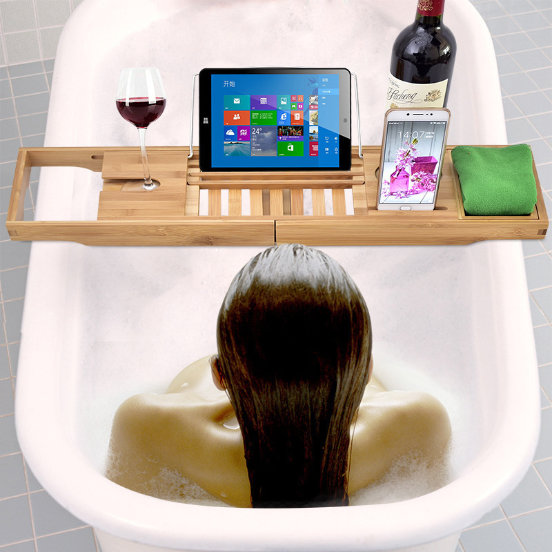 Stylish Retractable Bamboo Bathroom Shelf with Wine Holder