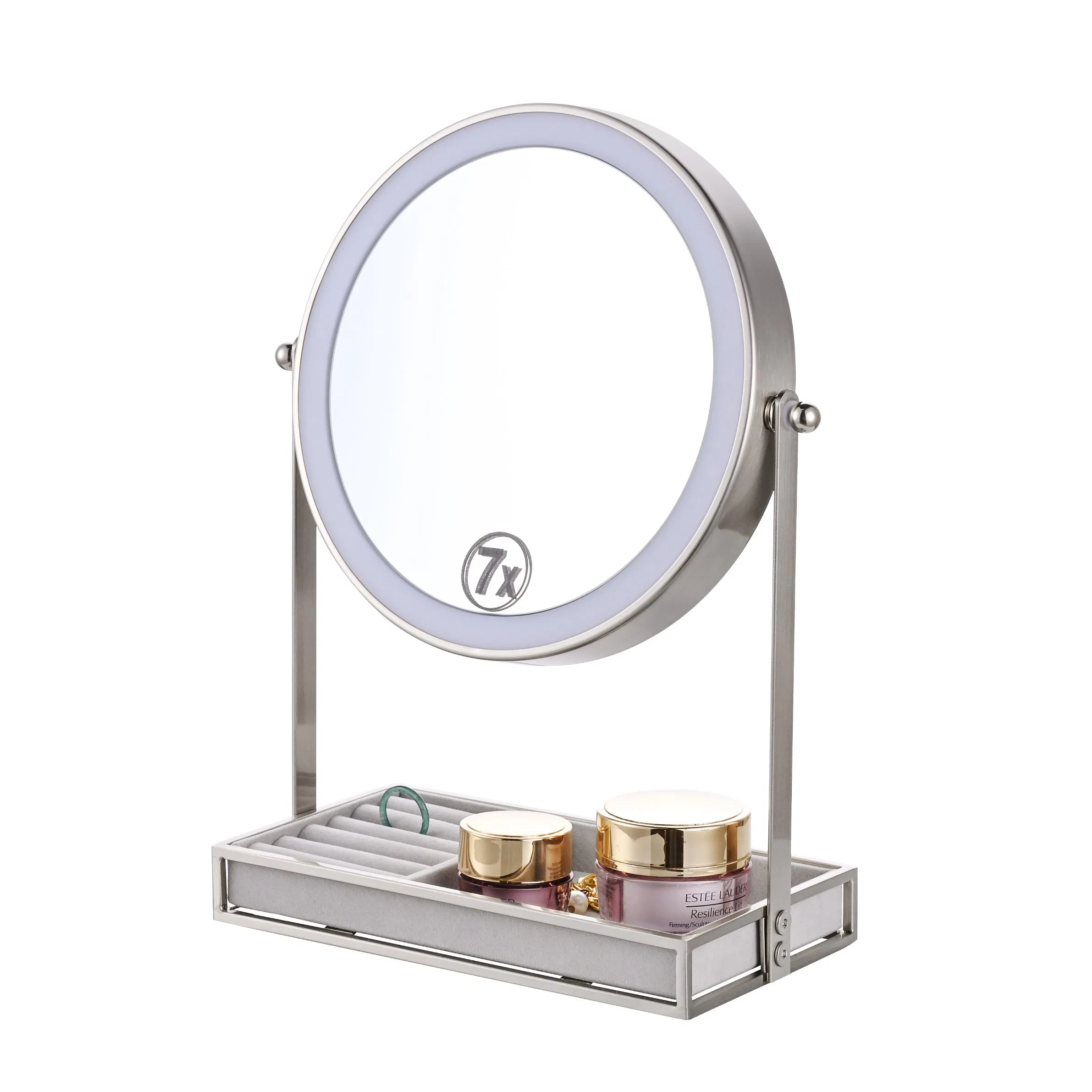 Wholesale 7 Inch Cosmetic 5X LED Magnifying Makeup Table Mirror with Tray