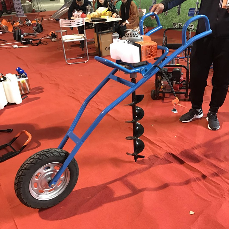 Gasoline Ground Drill Hand Push Type Earth Auger with Wheel Earth Auger Drill Tree Planting Digging Machines