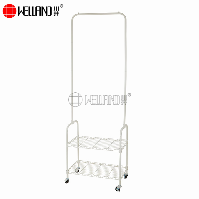 Multifunctional Adjustable Steel Garment Rack with 2 Wire Shelves on Wheels