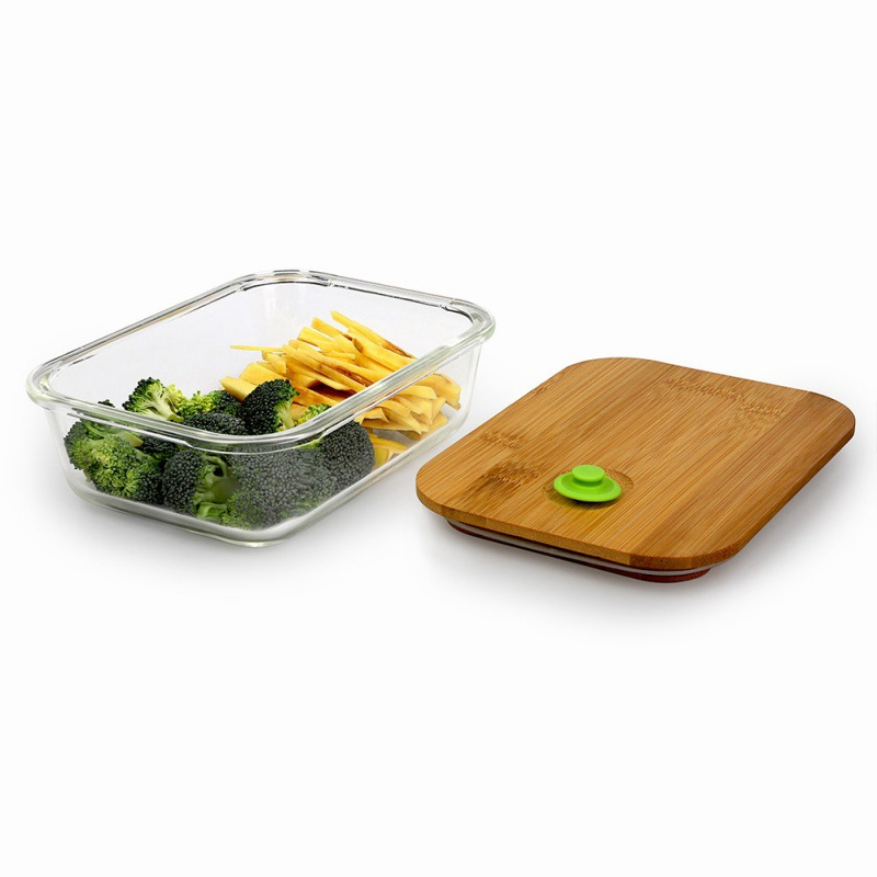 Wholesale Borosilicate Glass Food Container with Bamboo Wooden Lid