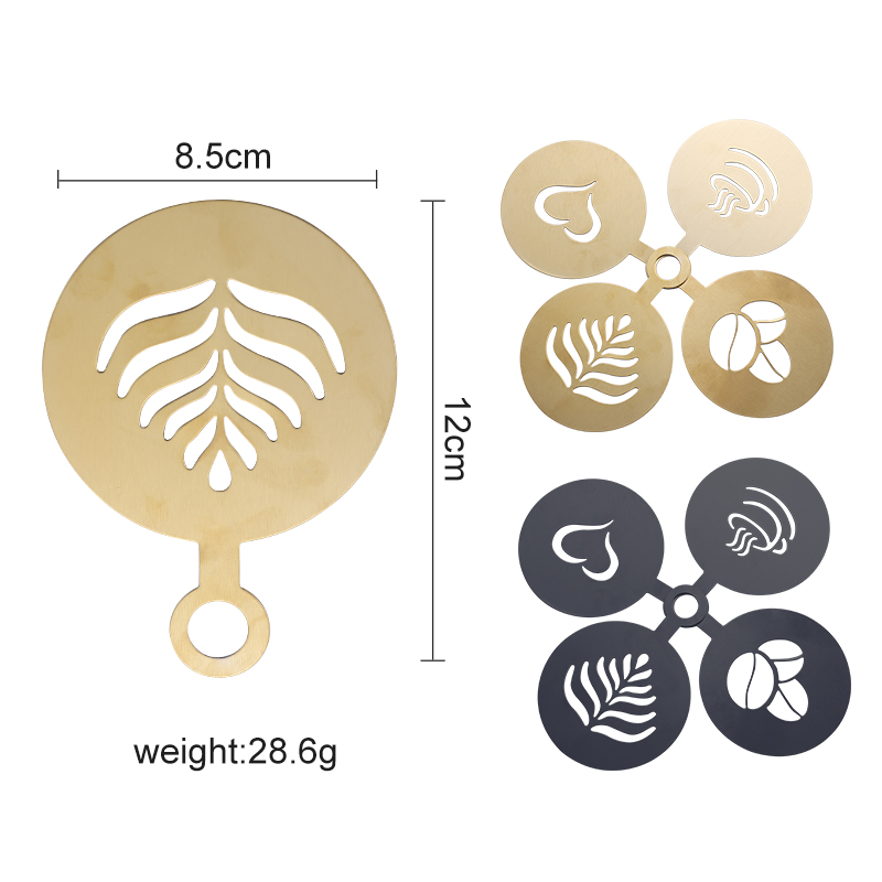 4-Pieces Gold Stainless Steel Coffee Pull Flower Drawing Mould