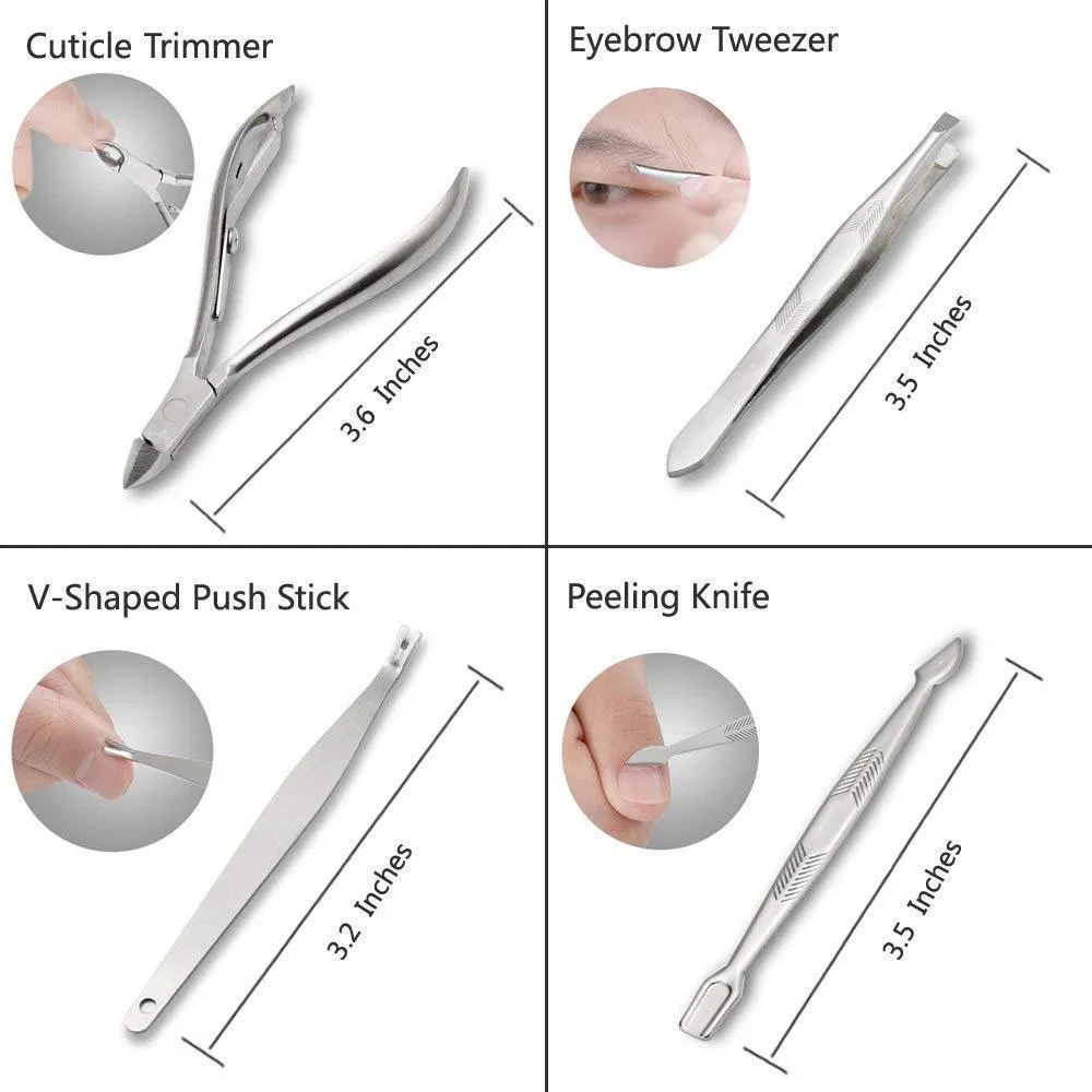 Manicure Set Nail Clippers Pedicure Kit 12PCS Professional Stainless Steel Nail Care Kit with Pink Leather Travel Case for Adult