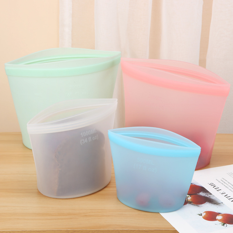 BPA Free Reusable Food Storage Seal Silicone Bag 500ml 1000ml 1500ml