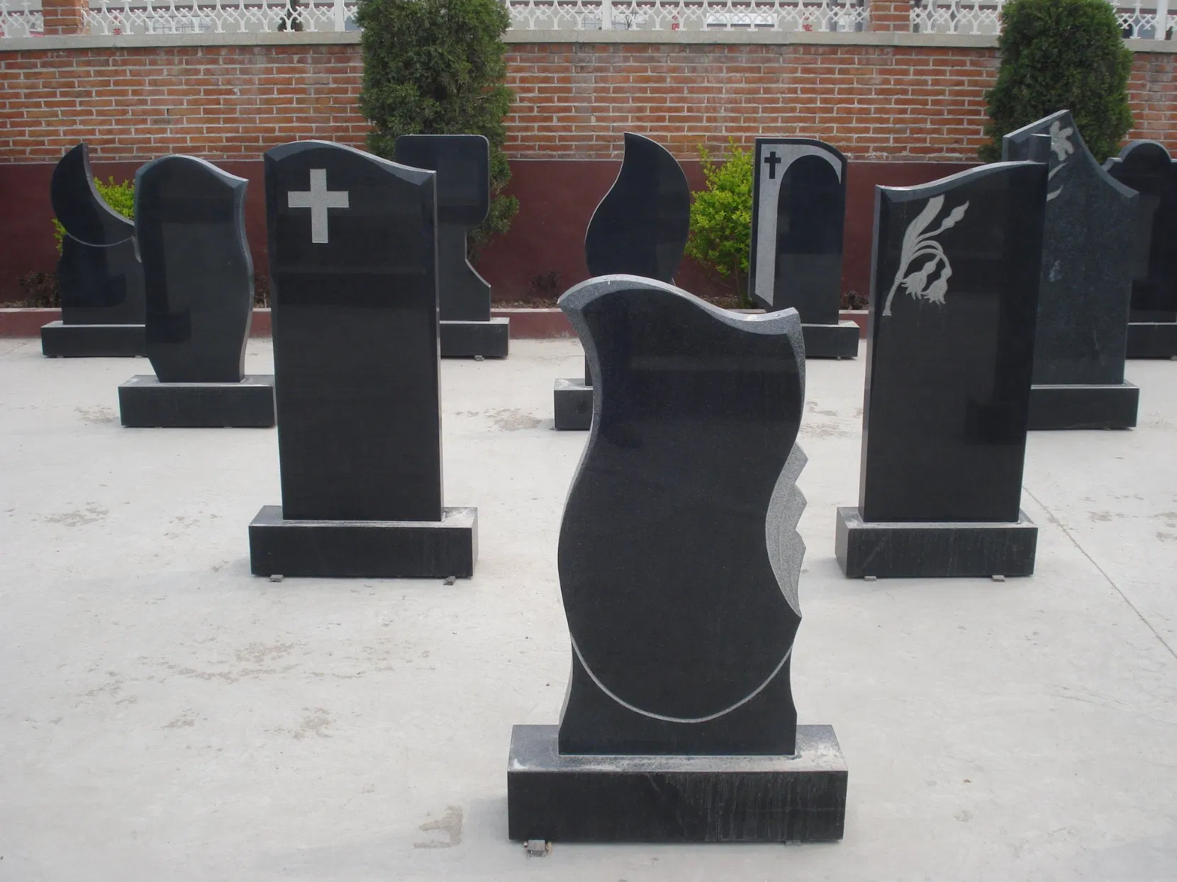 Black Polished Cross Tombstone Double and Single Monument