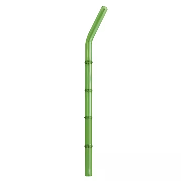 Eco-Friendly Reusable Green Bamboo Straws High Borosilicate Glass Straw Set 4+1 with Cleaning Brush