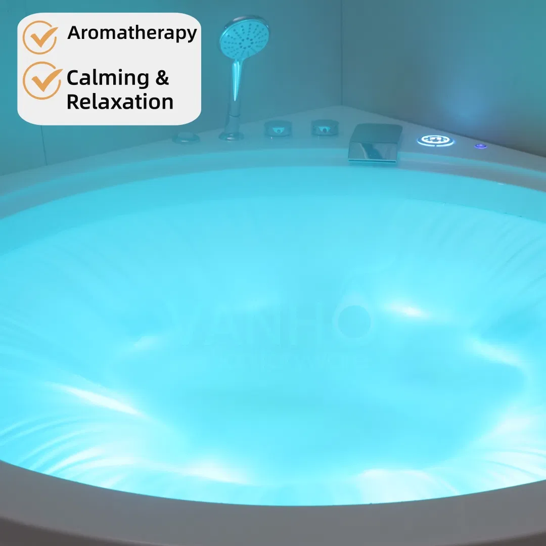 Угловая акриловая ванна с гидромассажем и ароматерапией