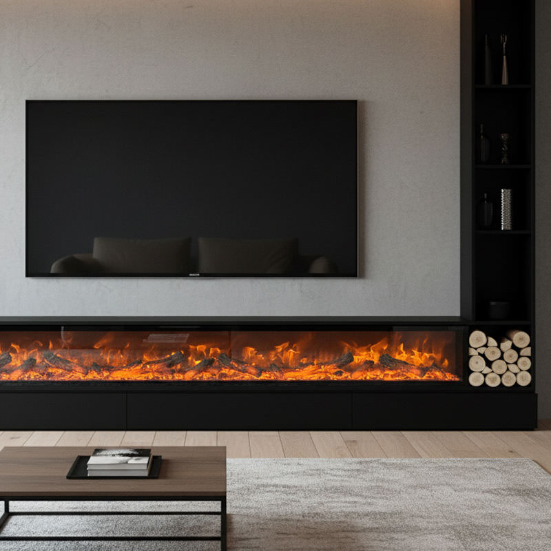 Modern Wood Charcoal Fireplace TV Stand