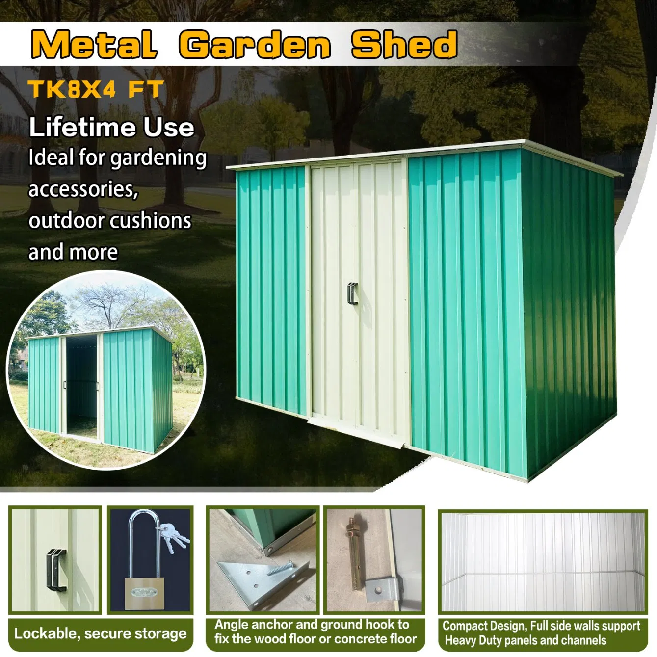 6X4 Shed Garden Shed, Large Metal Lockable Outdoor Storage Shed Metal Sheds for Sale