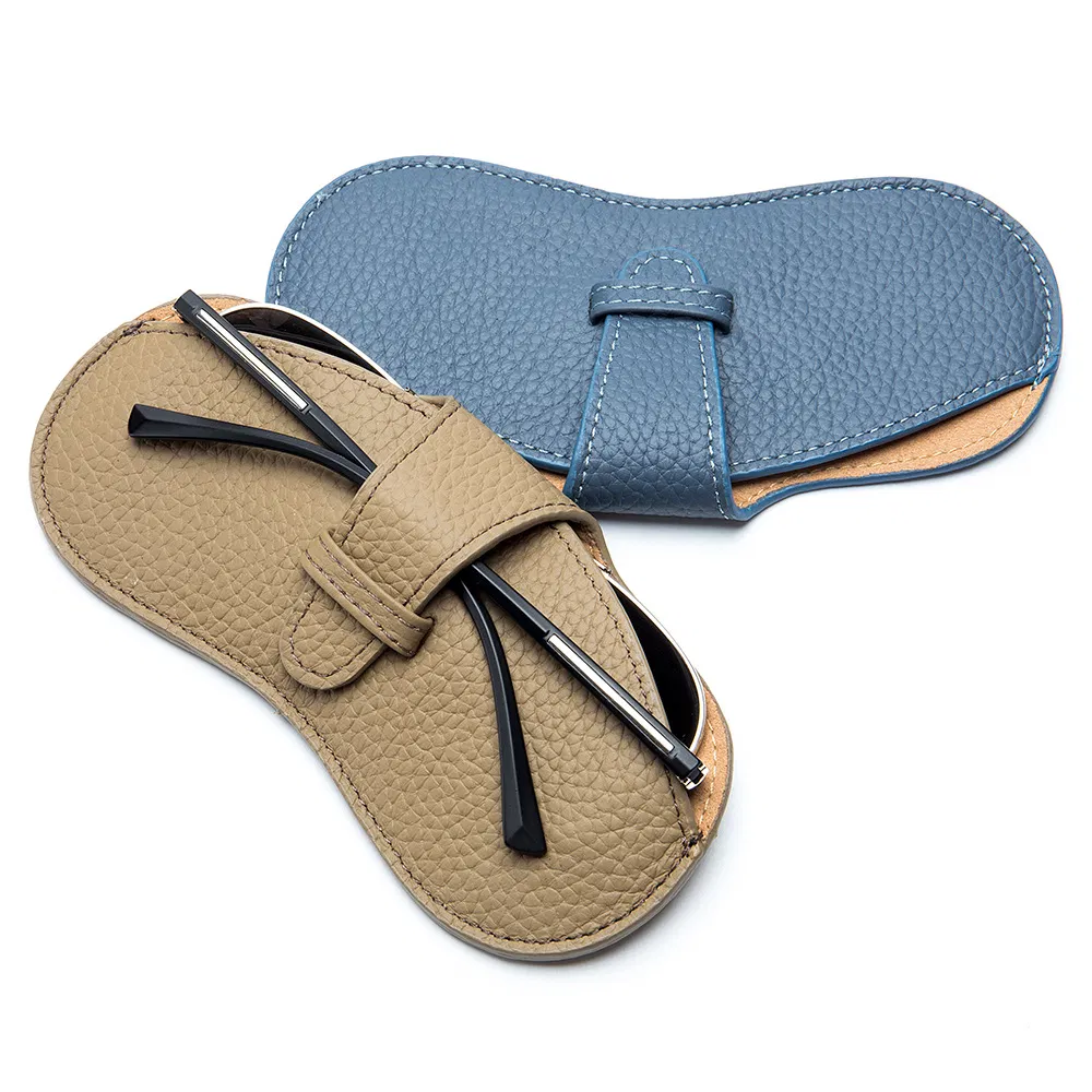 Ins Genuine Leather Lichee Pattern Glasses Bag, Literary and Simple Sunglasses Storage Bag, Portable Men's and Women's Myopia Storage Bag