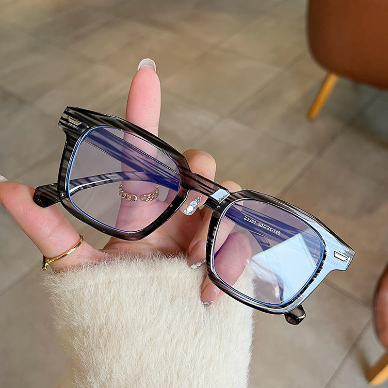 Croesusoptics Cr6195 Unisex Gray Striped Square Frame Blue Light Blocking Glasses with Flat Mirror