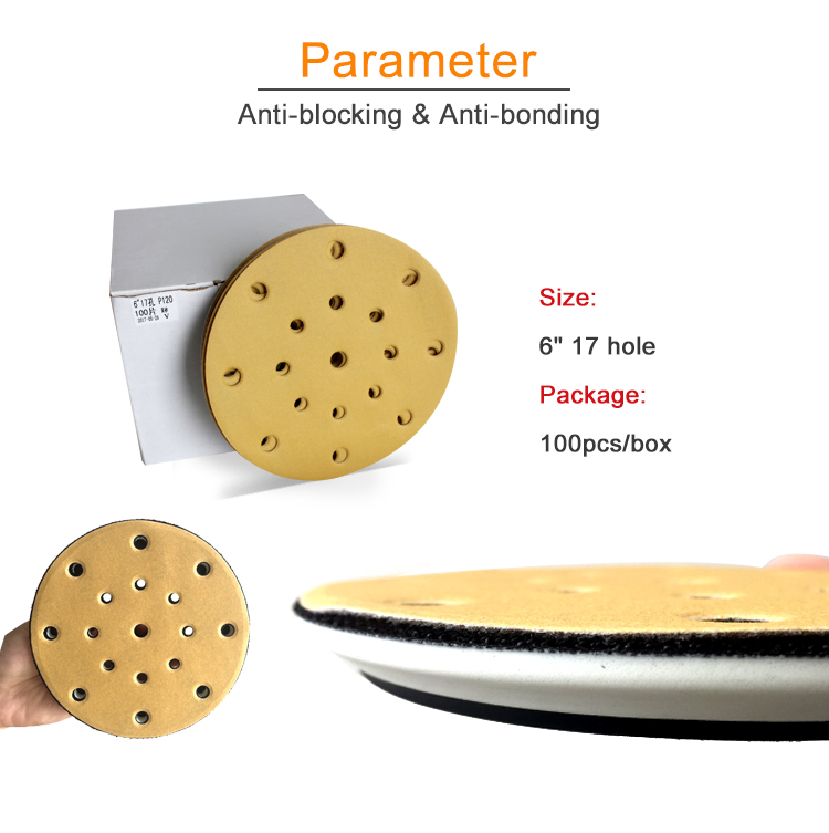 Шлифовальный диск 6 дюймов, 17 отверстий, золотой