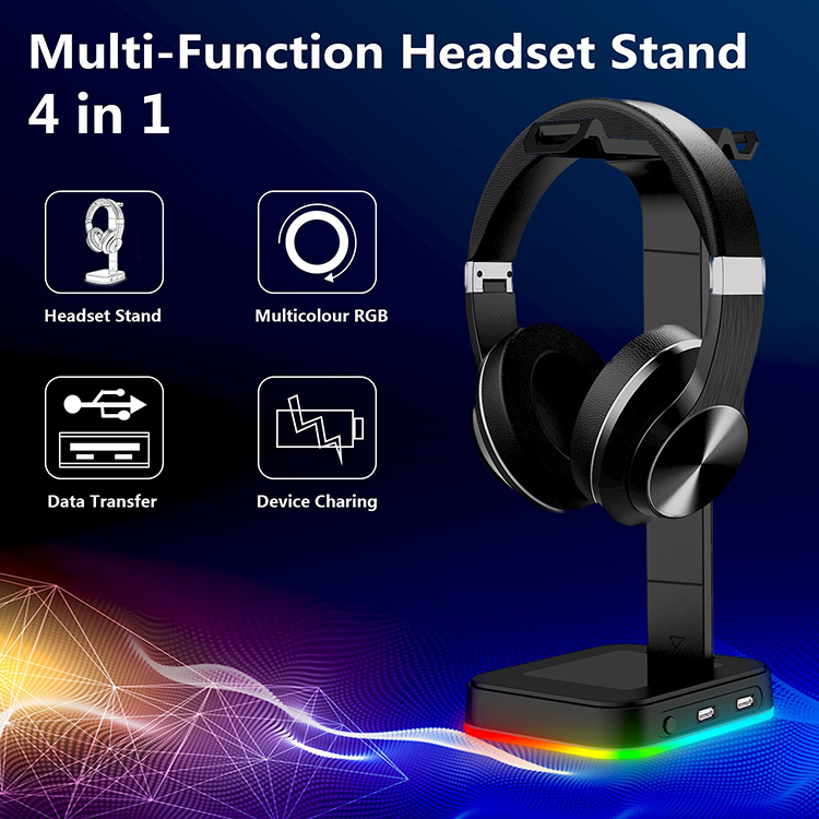 RGB Gaming Headset Stand with 2*2.0 USB Hub