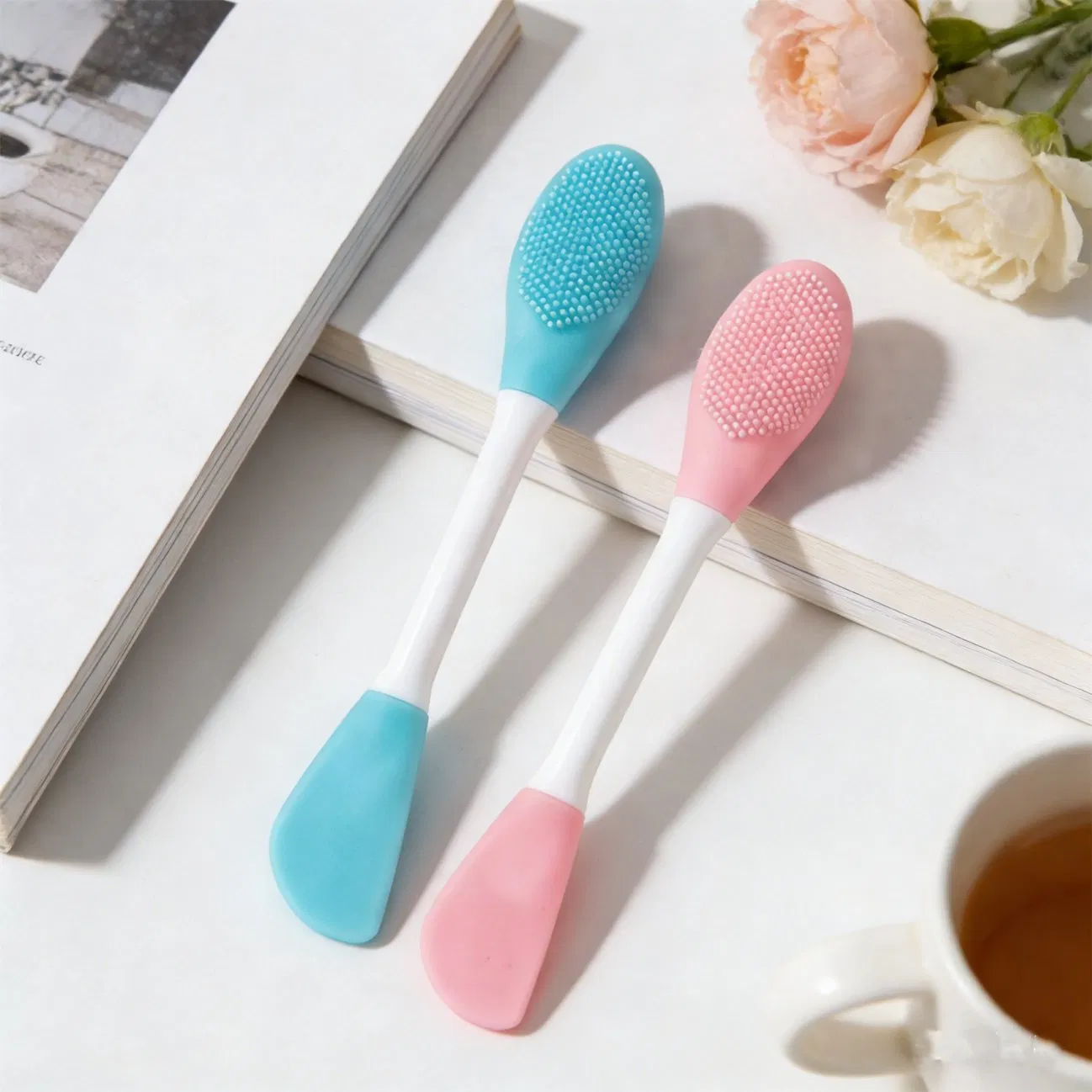Silicone Facial Cleansing Brush 2 in 1, Face Mask Brush Product, , Makeup for Massage