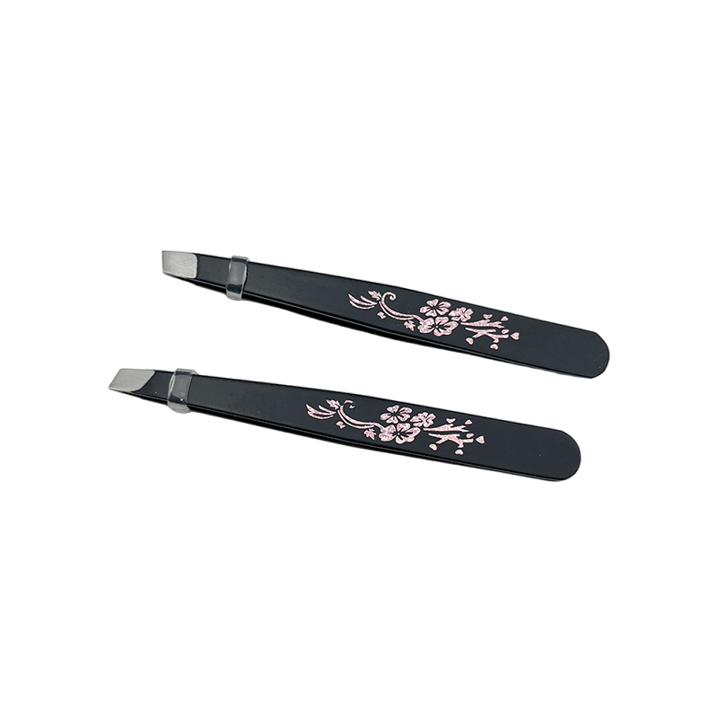 Personalized Elegant Design Black Color Durable Flat Stainless Steel Eyebrow Tweezer