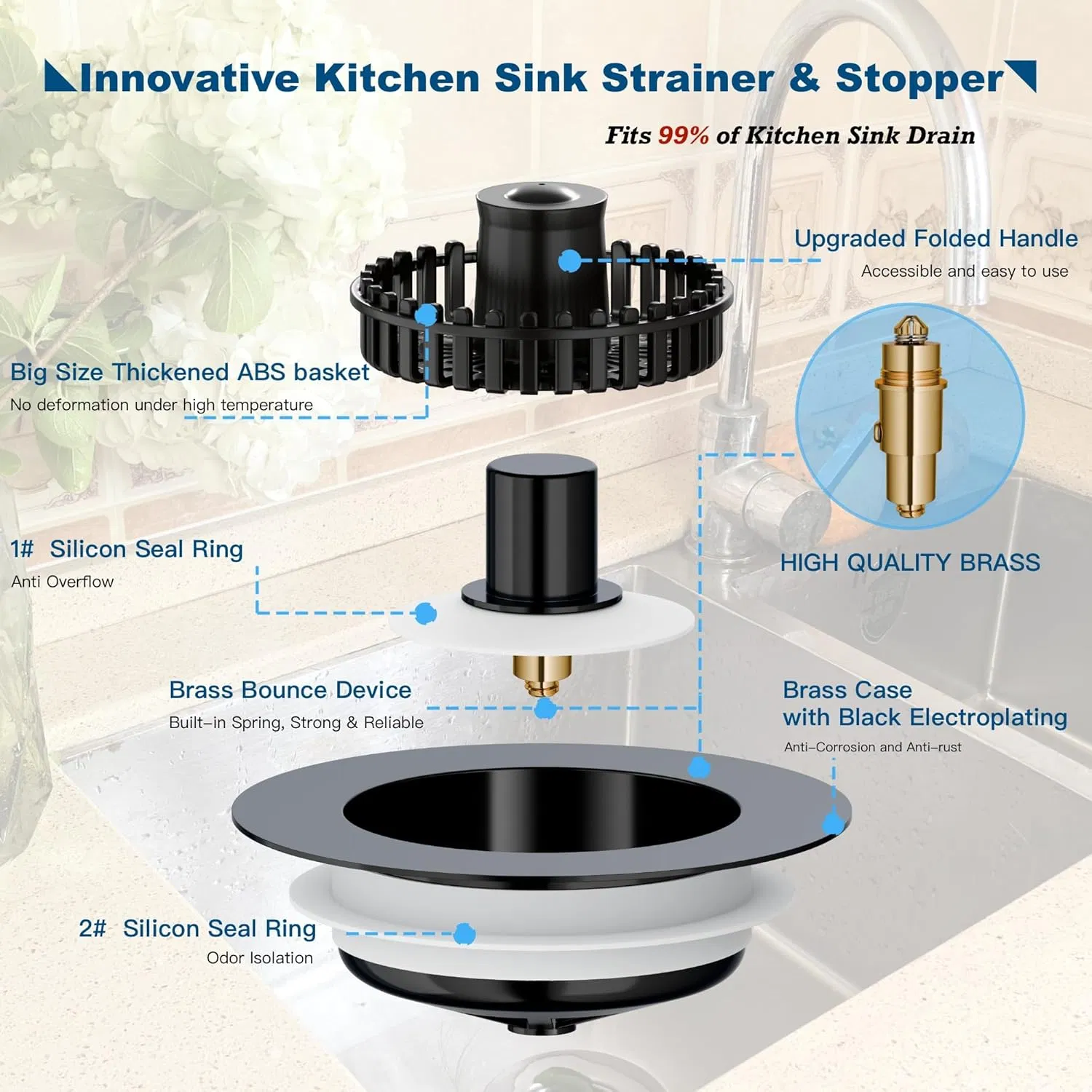 Durable Kitchen Sink Stopper and Strainer for Easy Cleanup