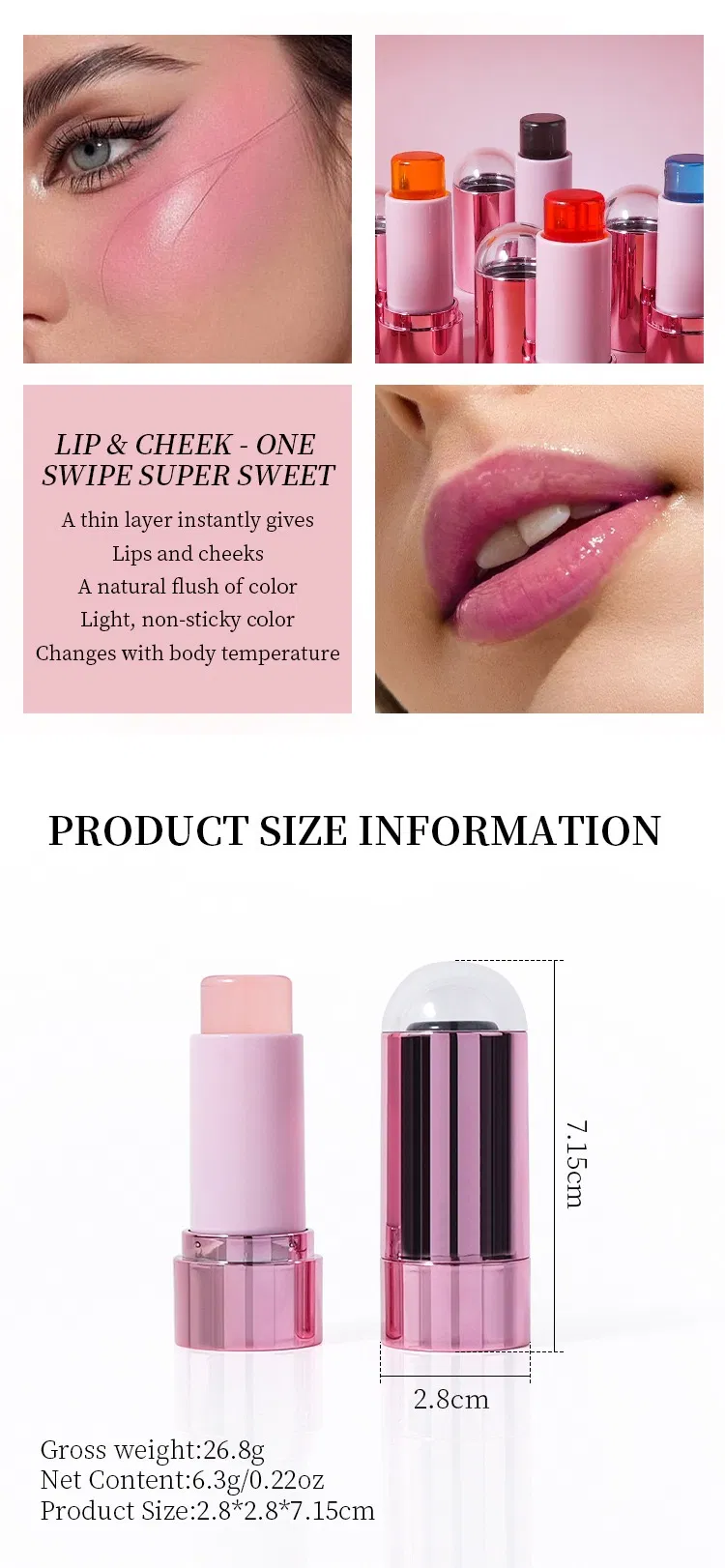 Wholesale Waterproof Private Label Vegan Lip Tint Jelly Blush Stick