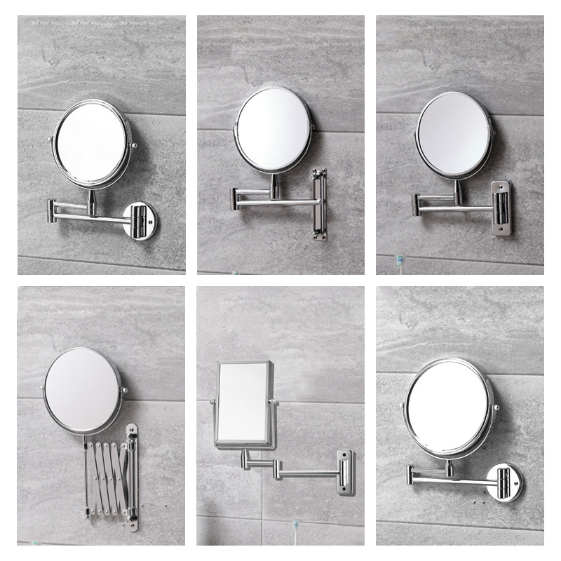 Bathroom Rectangle Makeup Mirror Bathroom Magnifying Beauty Mirror Double-Sided High-Definition Folding Telescopic Wall-Mounted Mirror Customization