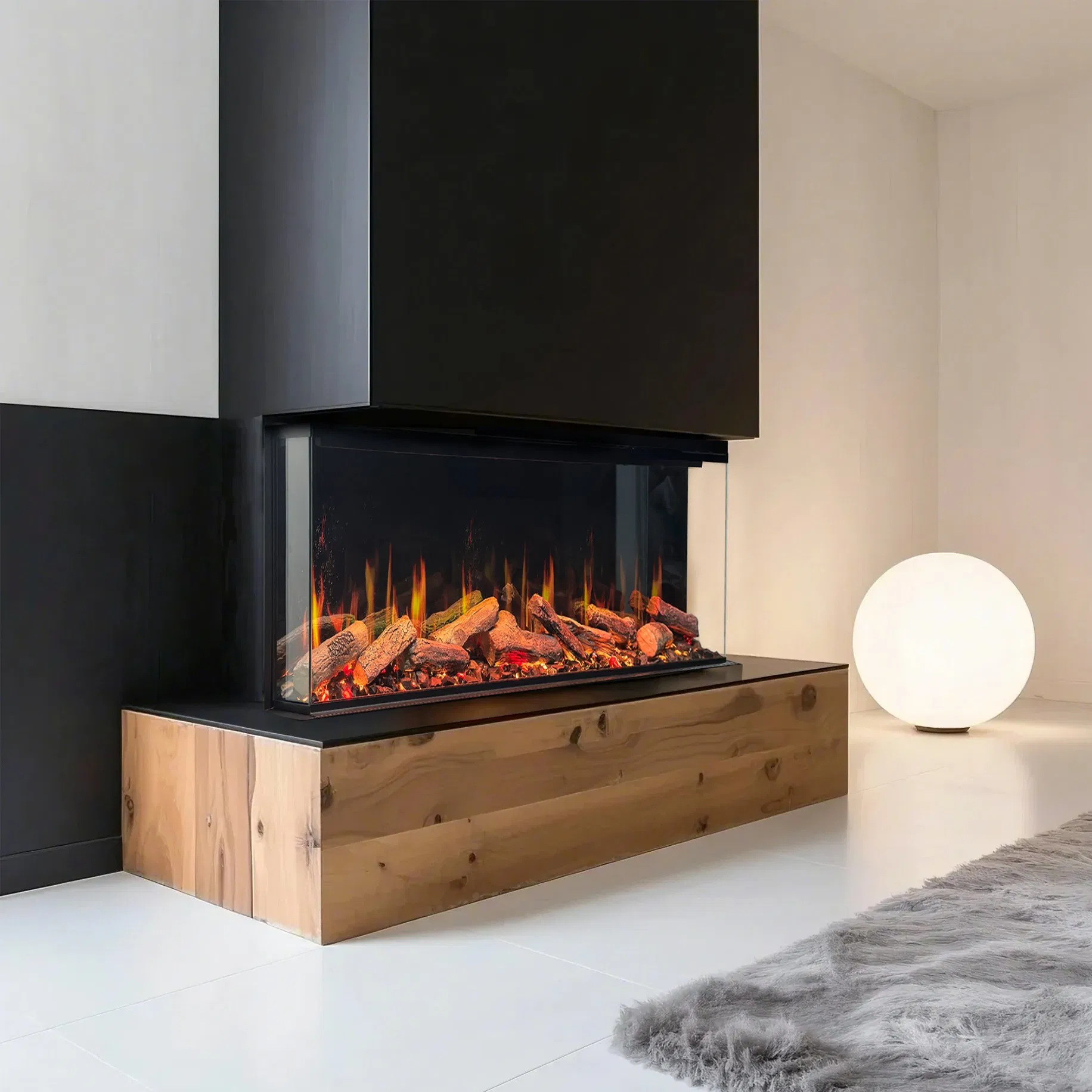 Modern Smart Electric Fireplace with WiFi APP Control, 3D Realistic Flames, Wall Mounted & Recessed Heater for Home & Hotel Decor
