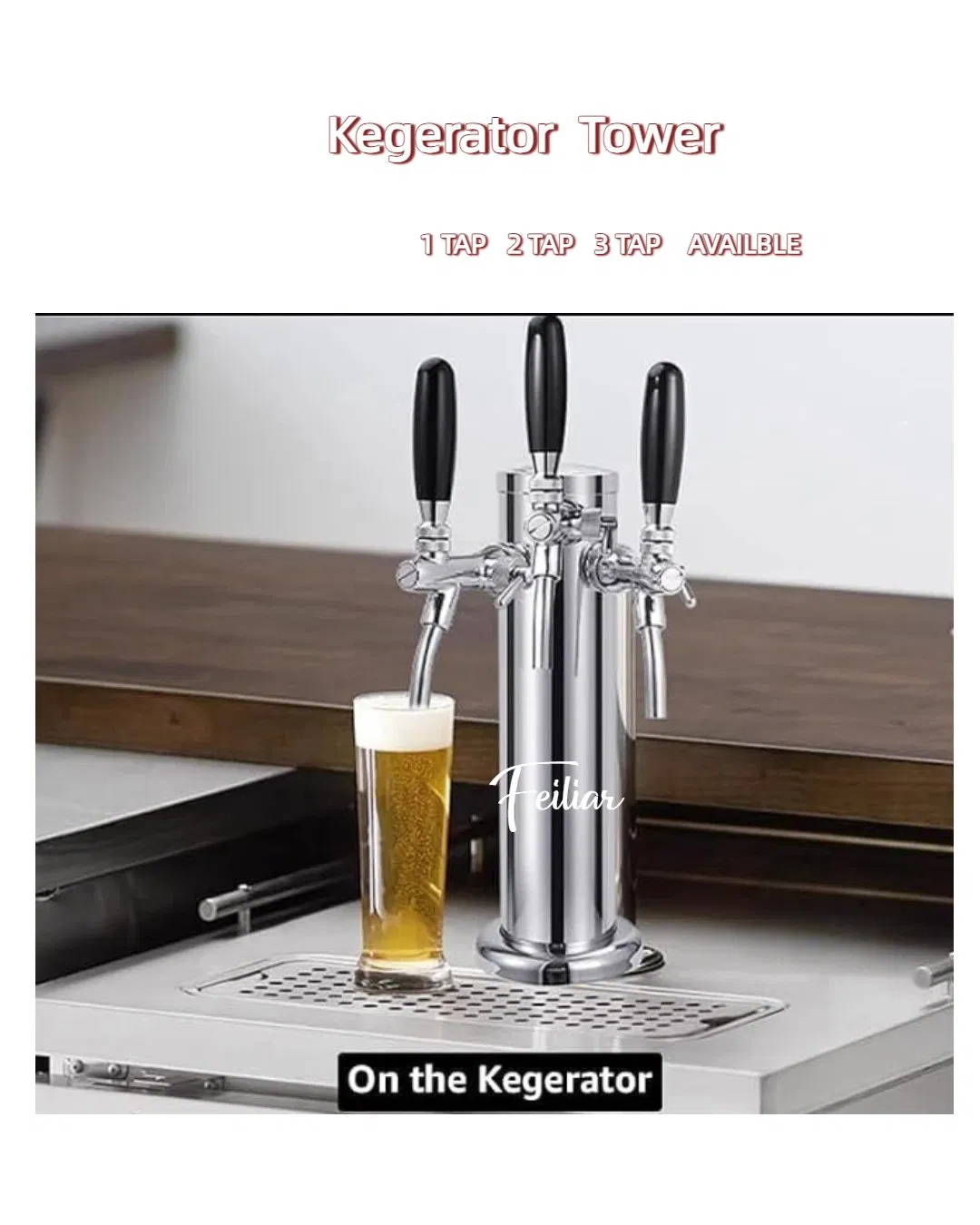 3 Tap 2 Faucet Draft Beer Tower Dispenser for Home Party Tower